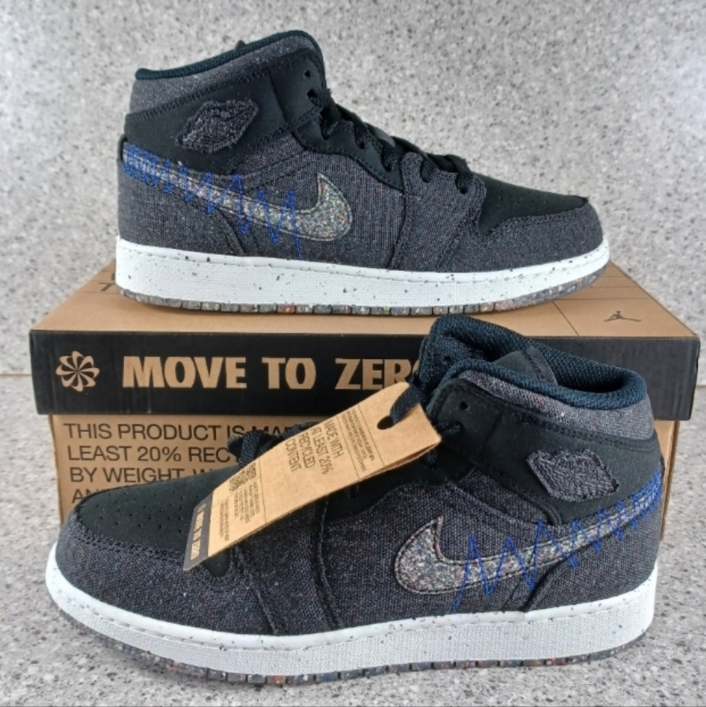 Nike Air Jordan 1 Mid Crater Black Sneakers - Size 7Y Shoes
